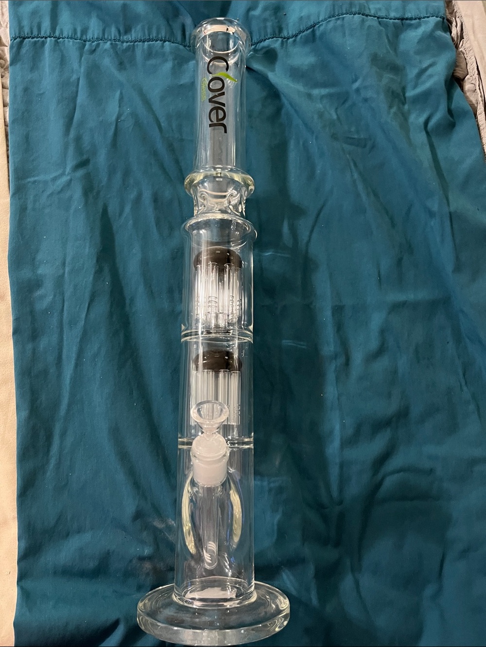 Clover Glass Straight Shooter Double-Percolator Water Piece - Clear and Green